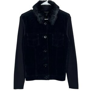Escapade 100% Genuine Suede Front with Rabbit Hair Collar Women’s Black Jacket
